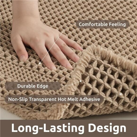 Beige Waffle Bath Mat 17x24 Soft Absorbent Non Slip Washable Boho Bathroom Rug - Picture 4 of 7